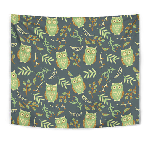 Cute Owls Leaves Pattern Wall Tapestry