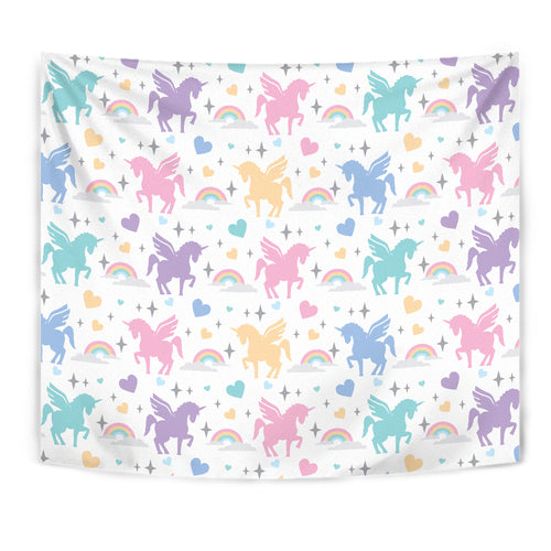 Colorful Unicorn Rainbow Heart Pattern Wall Tapestry