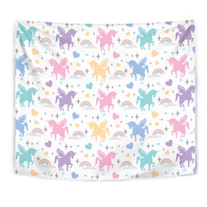 Colorful Unicorn Rainbow Heart Pattern Wall Tapestry