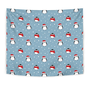 Cute Penguin Christmas Snow Pattern Wall Tapestry