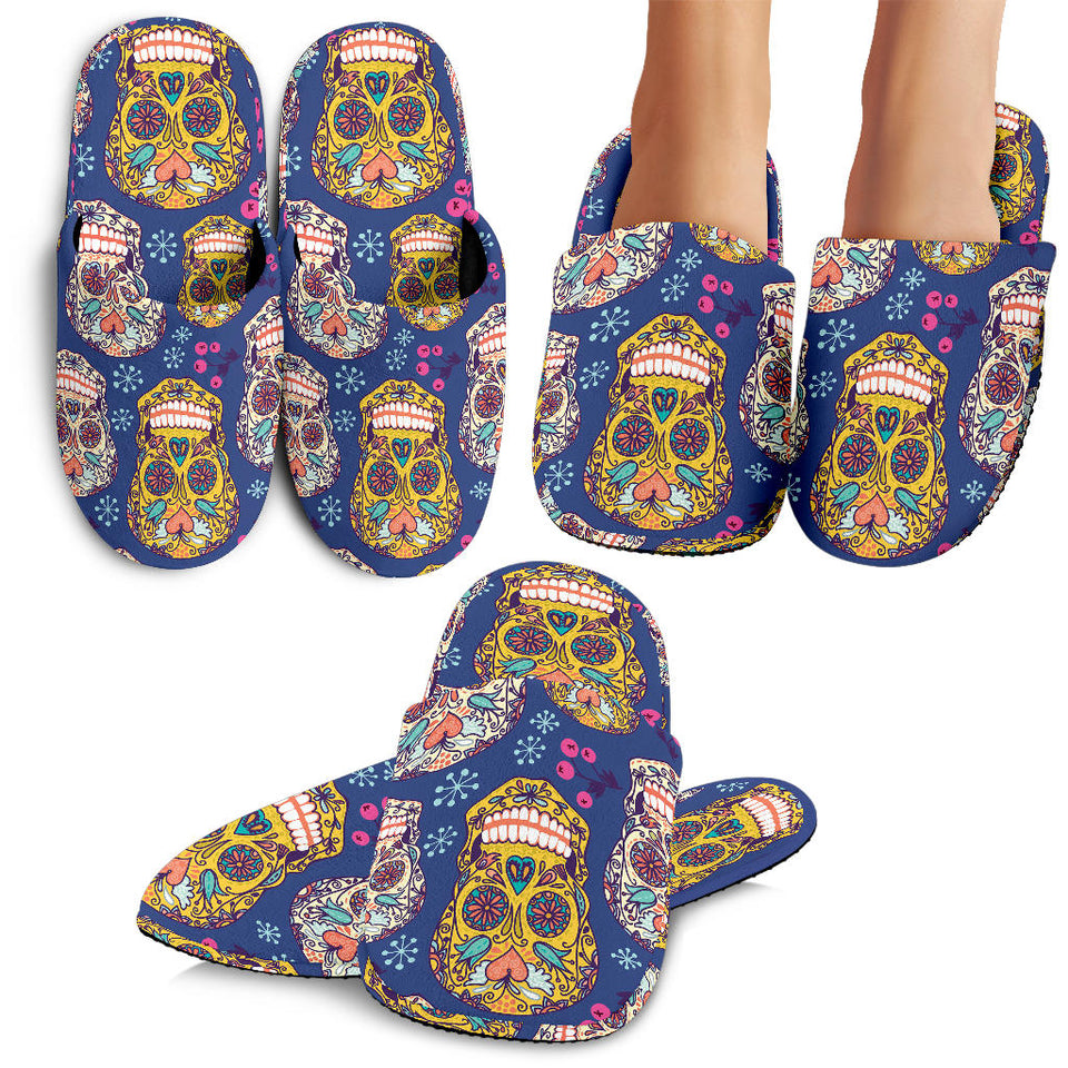 Sugar Skull Flower Pattern Slippers