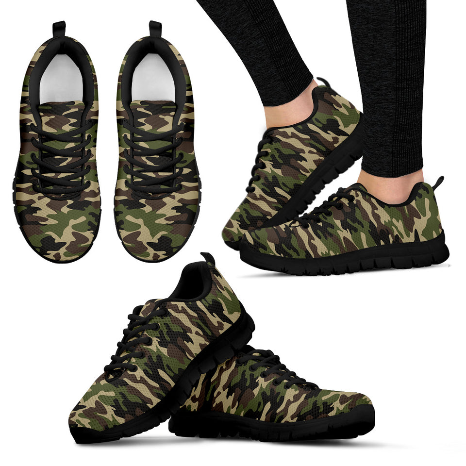 Dark Green Camo Camouflage Pattern Women'S Sneaker Shoes