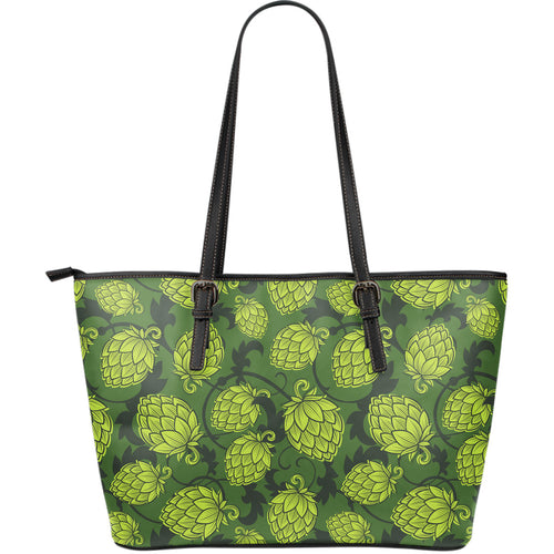 Hop Pattern Hop Cone Background Large Leather Tote Bag