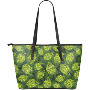 Hop Pattern Hop Cone Background Large Leather Tote Bag