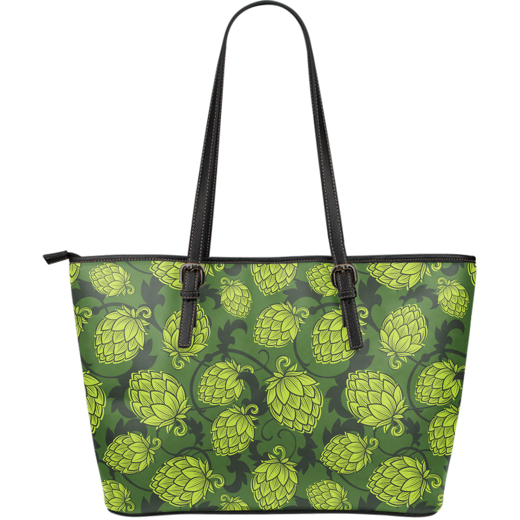 Hop Pattern Hop Cone Background Large Leather Tote Bag