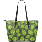 Hop Pattern Hop Cone Background Large Leather Tote Bag