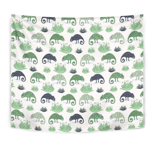 Chameleon Lizard Succulent Plant Pattern Wall Tapestry