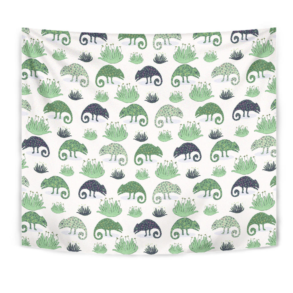 Chameleon Lizard Succulent Plant Pattern Wall Tapestry