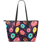 Colorful Donut Glaze Pattern Large Leather Tote Bag