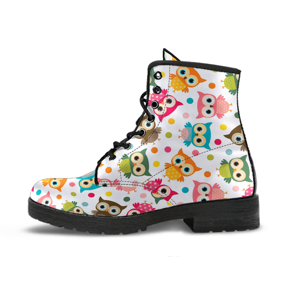 Color Cute Owl Pattern Leather Boots