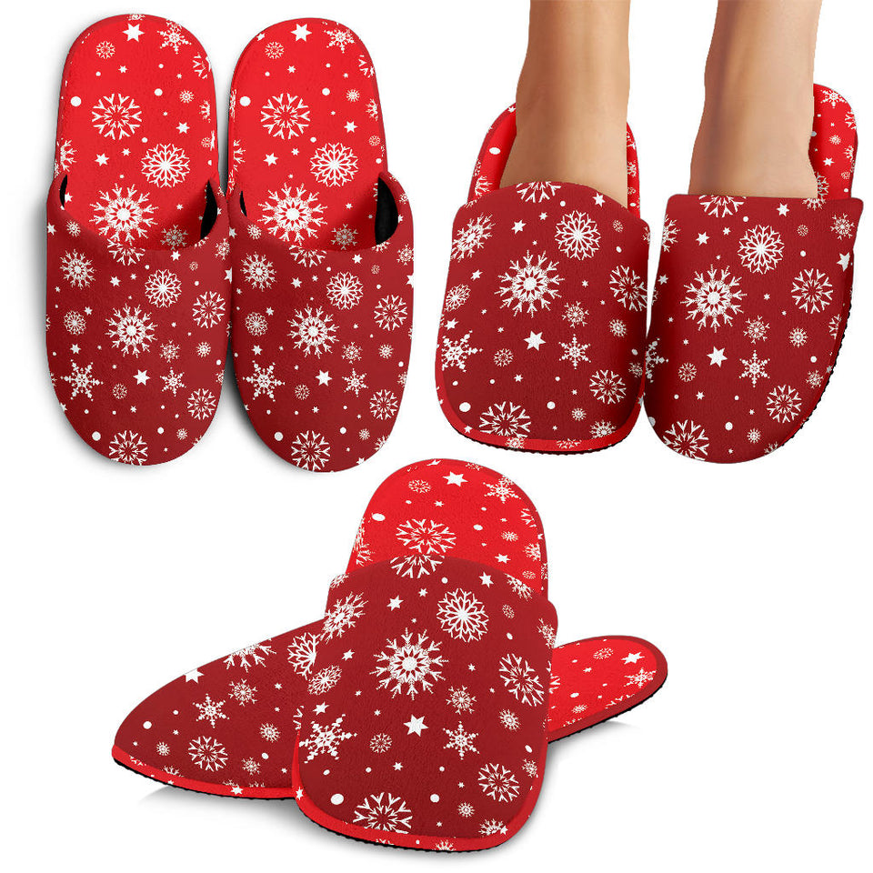 Snowflake Pattern Red Background Slippers