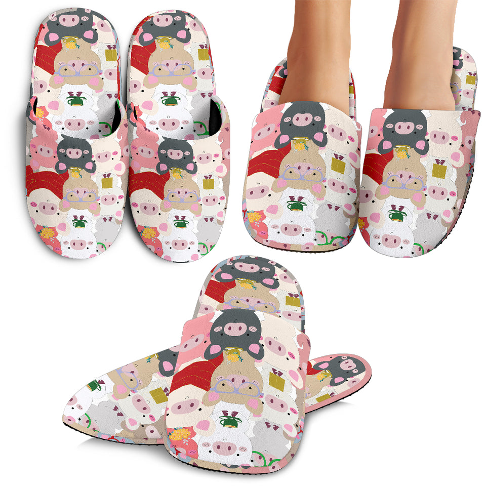 Pig Pattern Print Design 02 Slippers