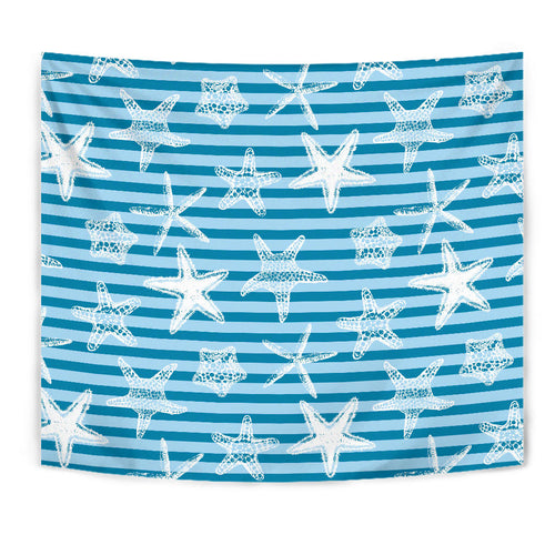 Starfish Blue Blackground Wall Tapestry