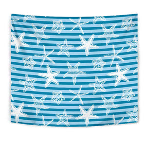 Starfish Blue Blackground Wall Tapestry