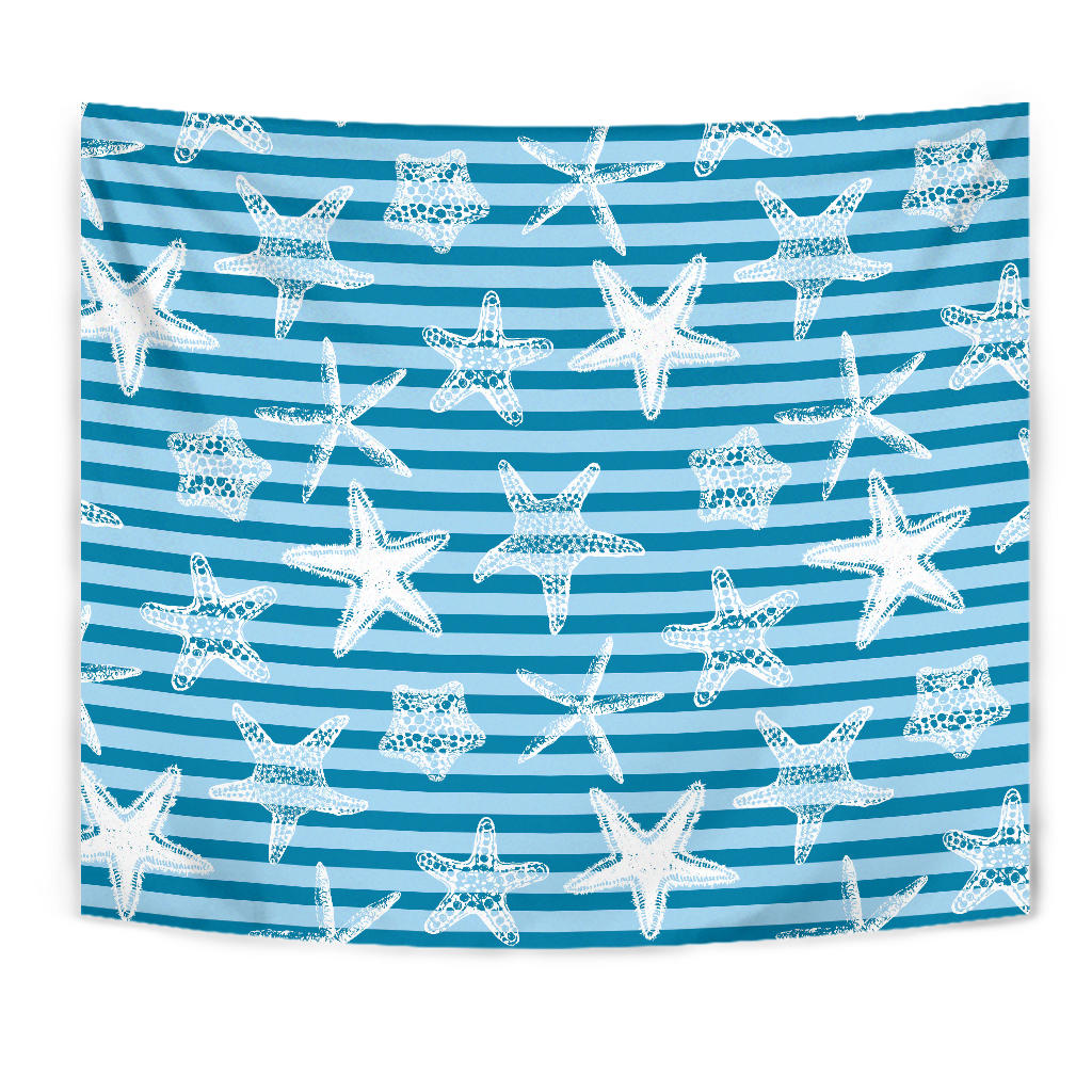Starfish Blue Blackground Wall Tapestry
