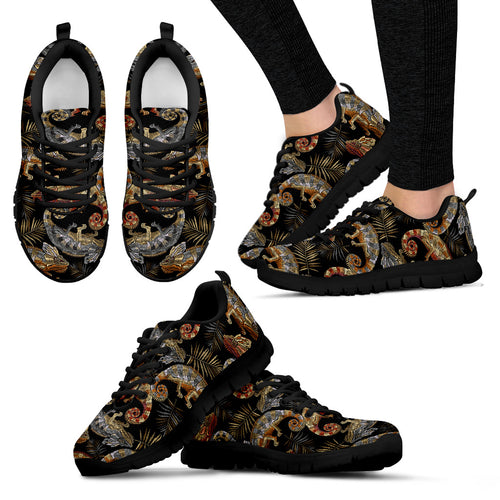 Chameleon Lizard Tropical Leaves Palm Tree Women'S Sneaker Shoes