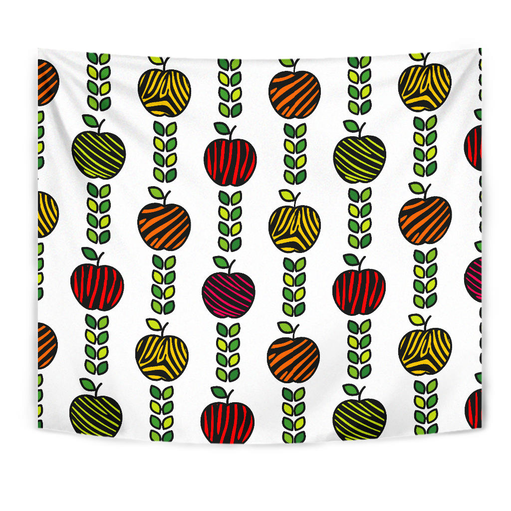 Colorful Apples Leave Zebra Stripe Wall Tapestry
