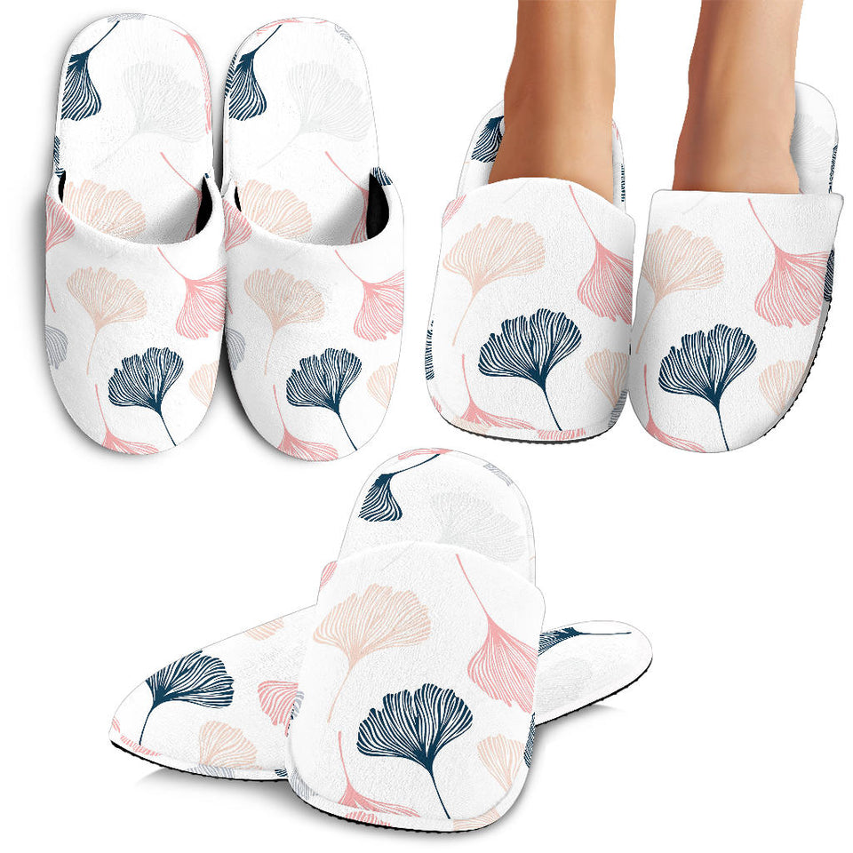 Black Gray Cream Coral Ginkgo Leaves Pattern Slippers