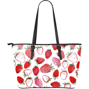 Watercolor Hand Drawn Beautiful Strawberry Pattern Large Leather Tote Bag