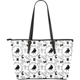 Crows Floral Wreath Rabbit Pattern Large Leather Tote Bag