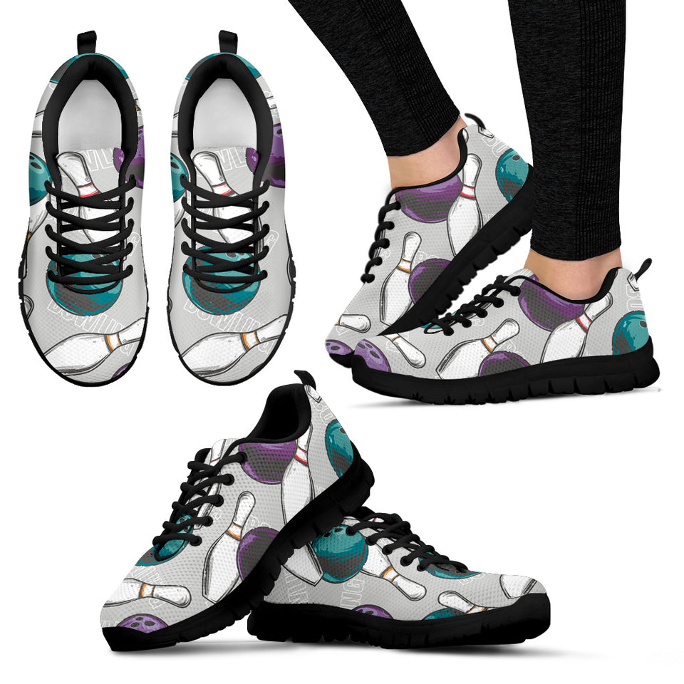Bowling Ball And Pin Gray Background Women'S Sneaker Shoes