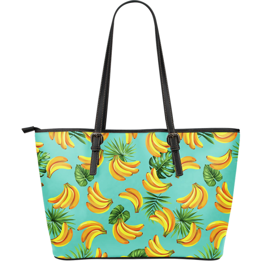 Banana Palm Leaves Pattern Background Large Leather Tote Bag