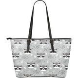 Cute Raccoons Leaves Dot Large Leather Tote Bag