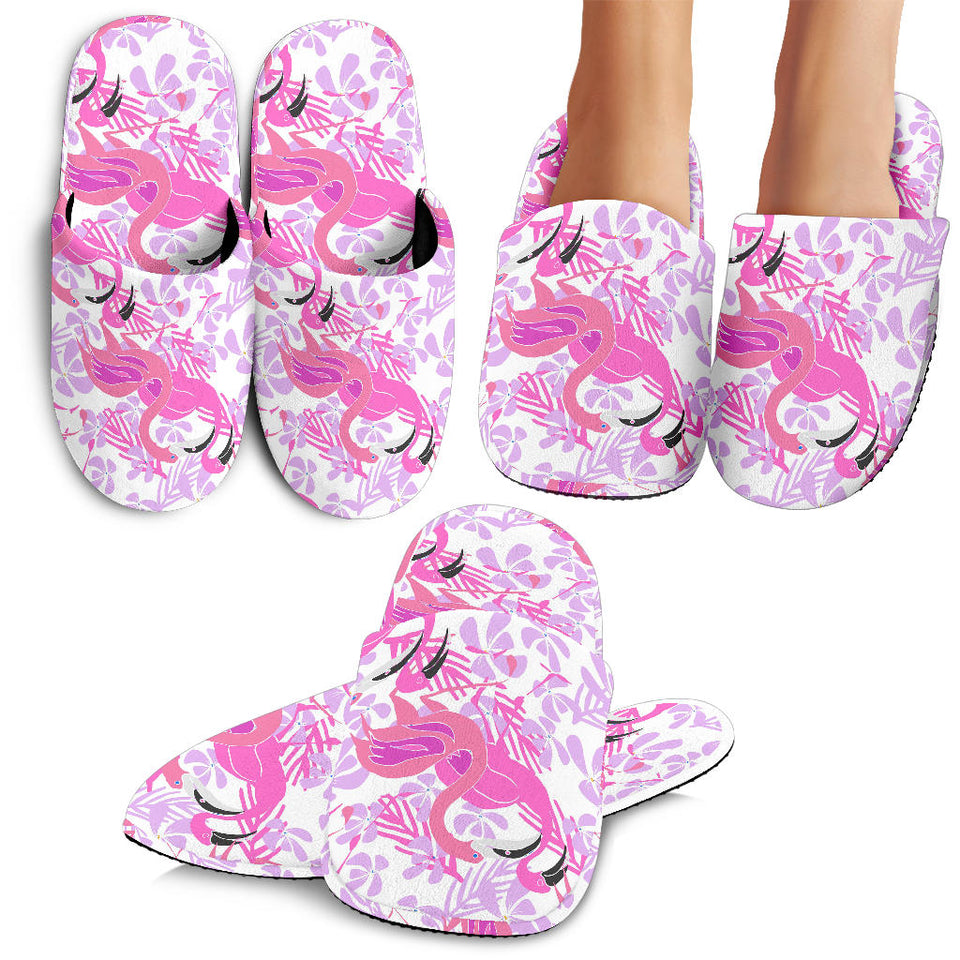 Pink Flamingo Flower Pattern Slippers
