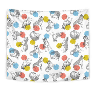Siberian Husky And Colorful Circle Pattern Wall Tapestry