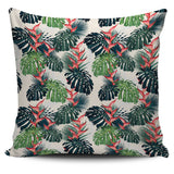 Heliconia Flowers, Palm And Monstera Leaves Pillow Cover