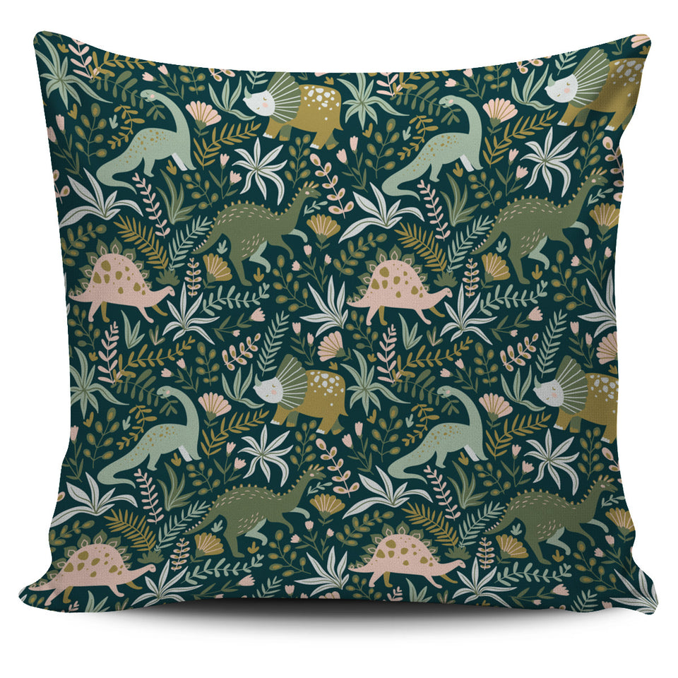 Dinosaurs Tropical Leaves Flower Pattern Pillow Cover