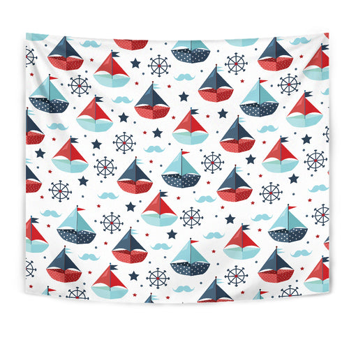 Cute Color Paper Sailboat Pattern Wall Tapestry