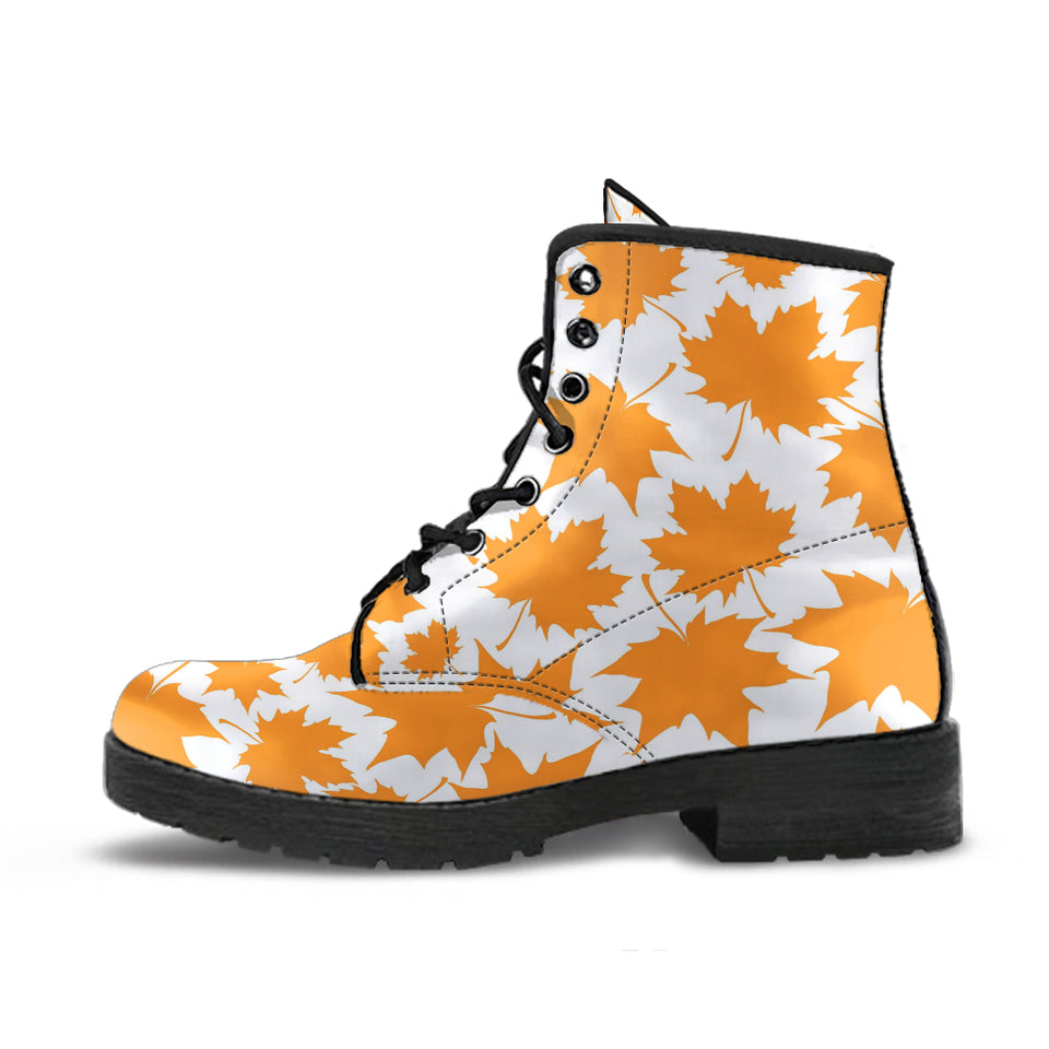 Orange Maple Leaf Pattern Leather Boots