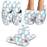 Bowling Ball Bowling Pins Blue Blackground Slippers