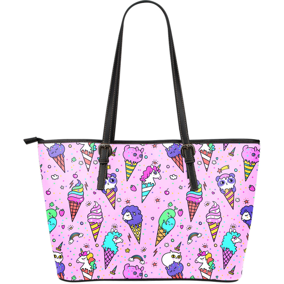 Cute Ice Cream Cone Animal Pattern Large Leather Tote Bag