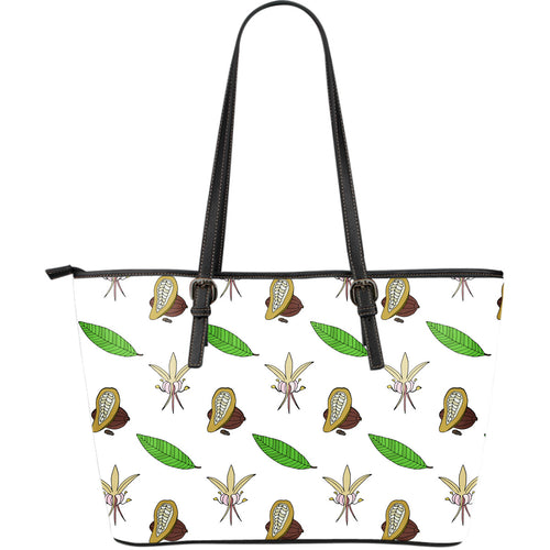 Color Hand Drawn Cocoa Pattern Large Leather Tote Bag