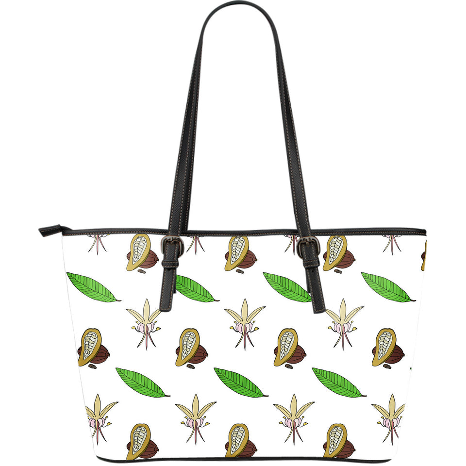 Color Hand Drawn Cocoa Pattern Large Leather Tote Bag