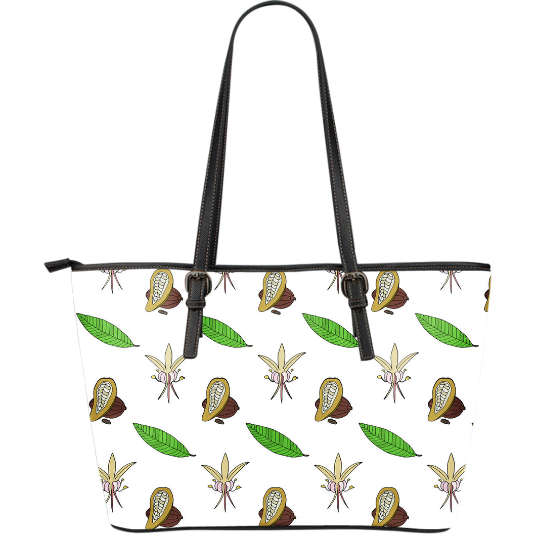Color Hand Drawn Cocoa Pattern Large Leather Tote Bag