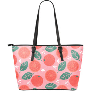 Grapefruit Leaves Flower Pink Background Large Leather Tote Bag