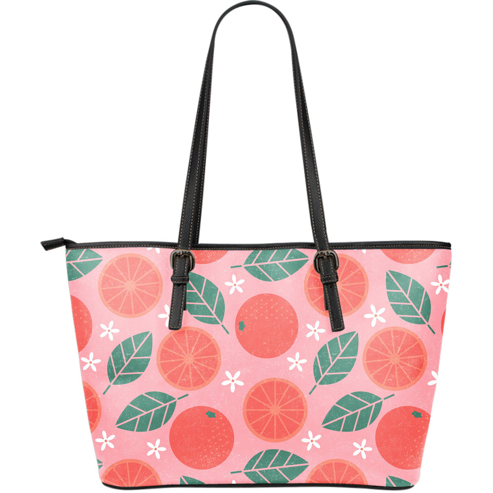 Grapefruit Leaves Flower Pink Background Large Leather Tote Bag
