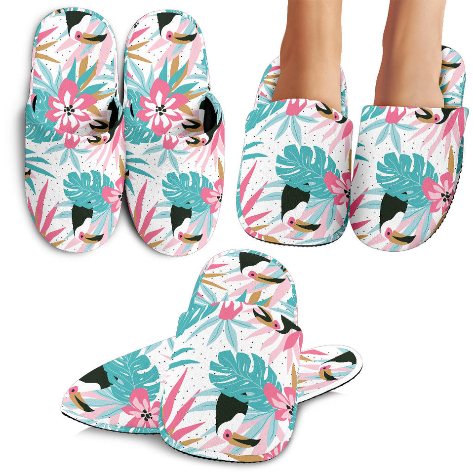 Toucan Tropical Flower Leave Pattern Slippers