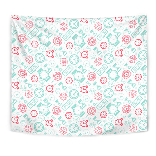 Clock Time Pattern Blackground Wall Tapestry