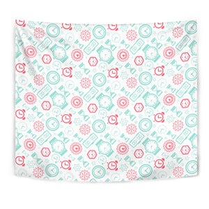 Clock Time Pattern Blackground Wall Tapestry