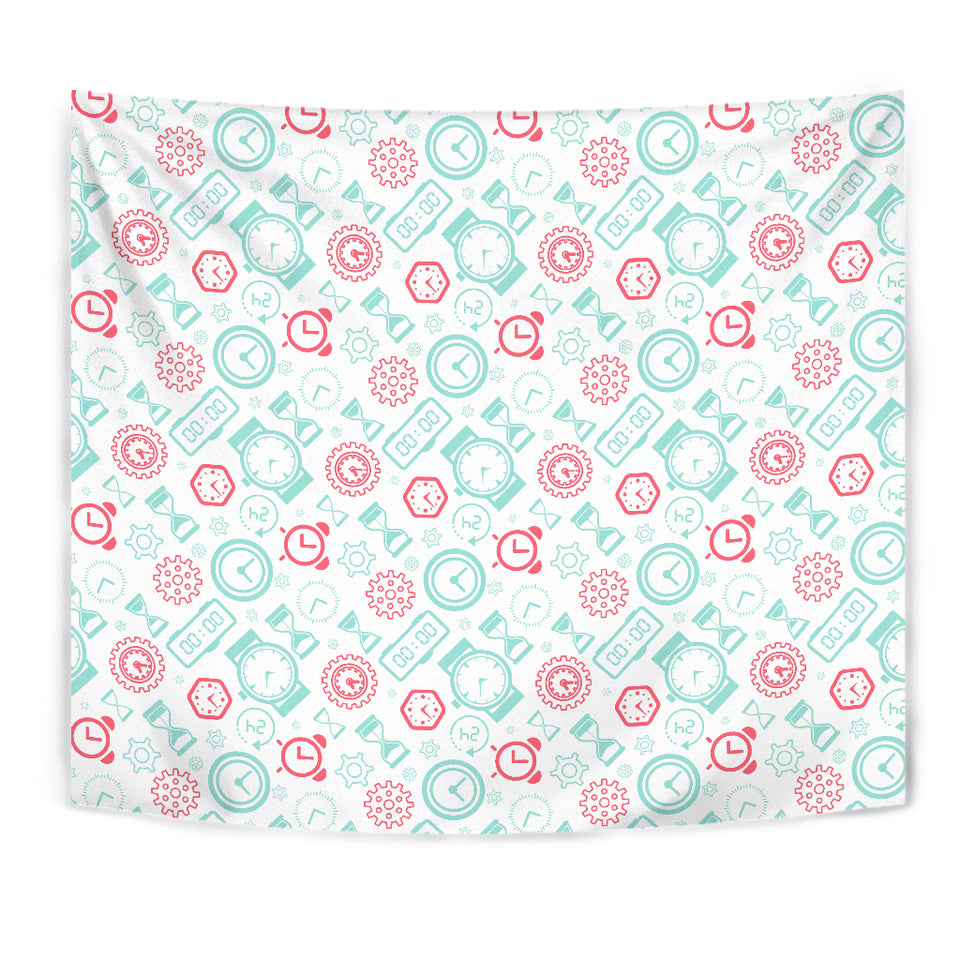 Clock Time Pattern Blackground Wall Tapestry