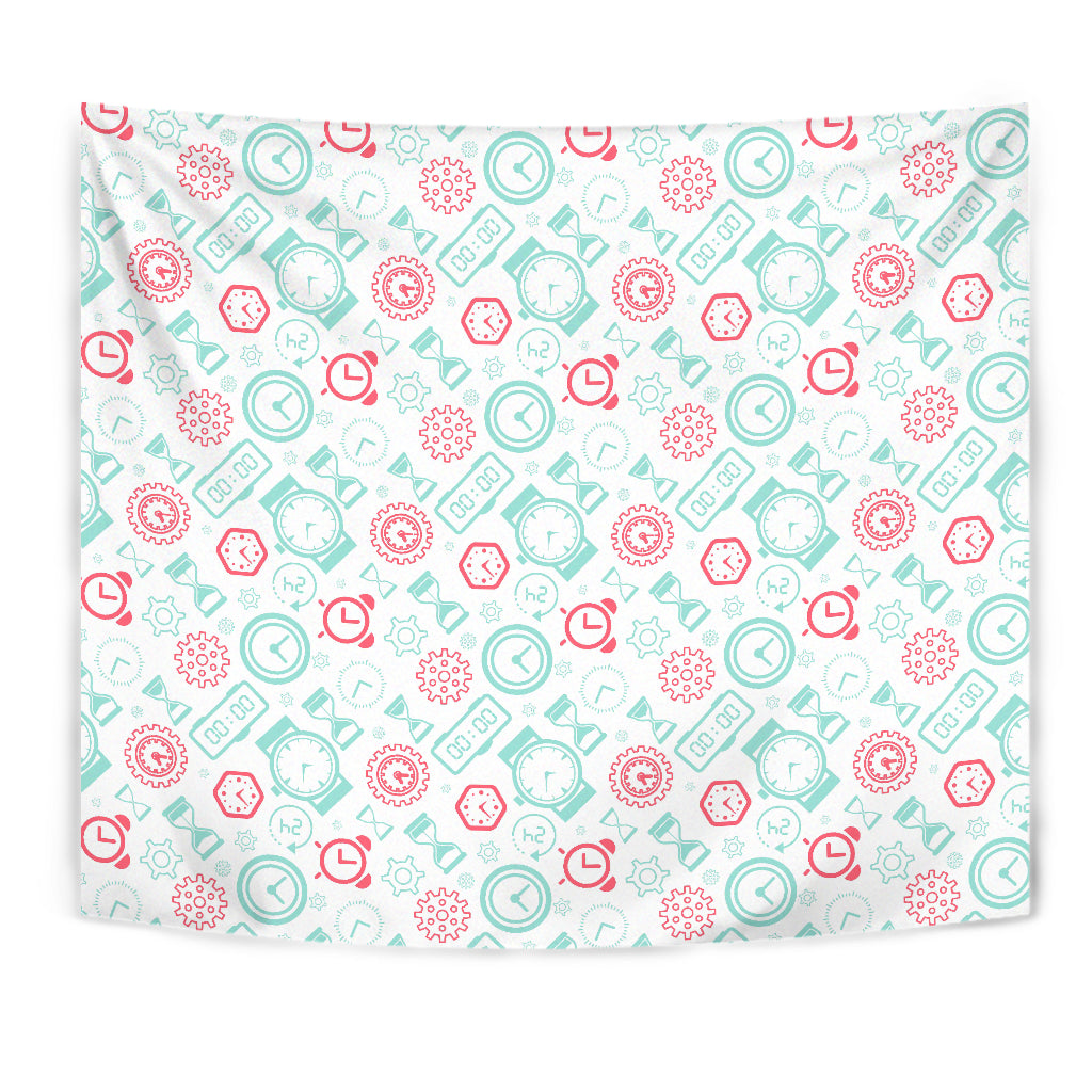 Clock Time Pattern Blackground Wall Tapestry