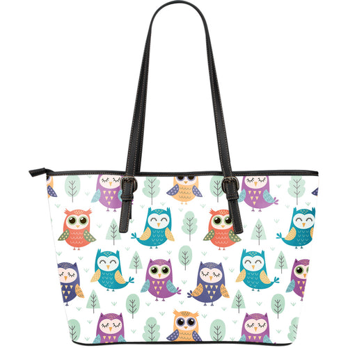 Cute Owl Pattern Large Leather Tote Bag
