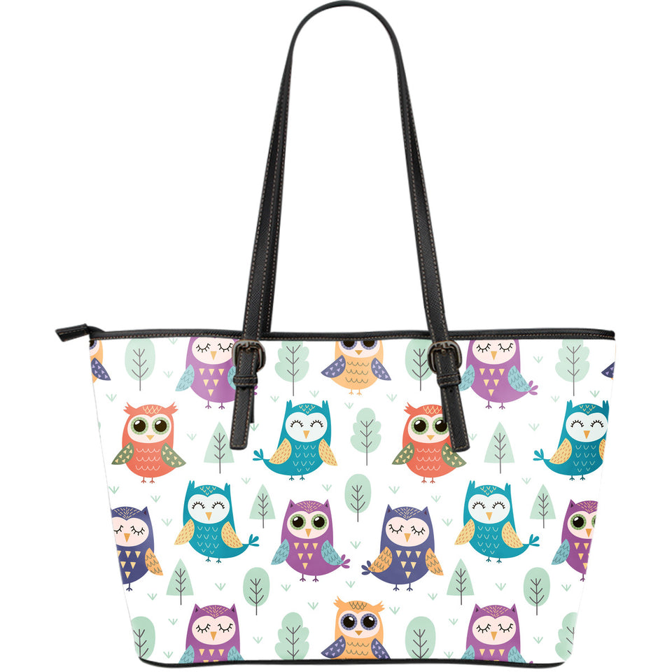 Cute Owl Pattern Large Leather Tote Bag