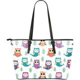 Cute Owl Pattern Large Leather Tote Bag