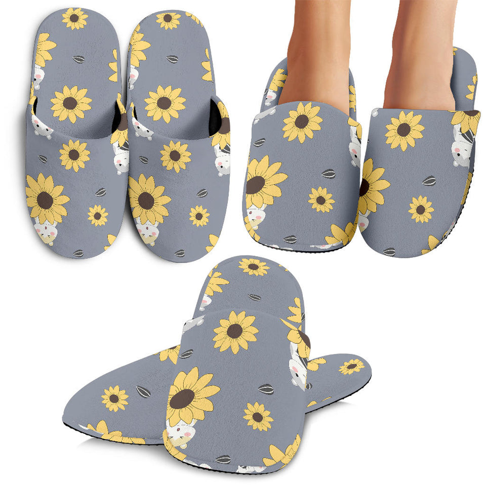 Cute Hamster Sunflower Pattern Background Slippers