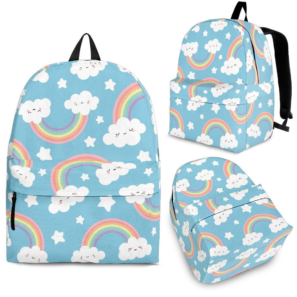 Cute Rainbow Clound Star Pattern Blue Background Backpack